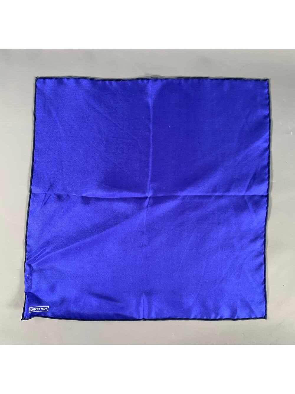 TOM FORD Blue Black Logo Silk Pocket Square